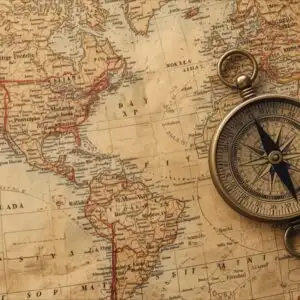 Vintage Map Compass Travel Navigation Old Paper