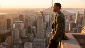 Will Smith Looking at the City From a Rooftop