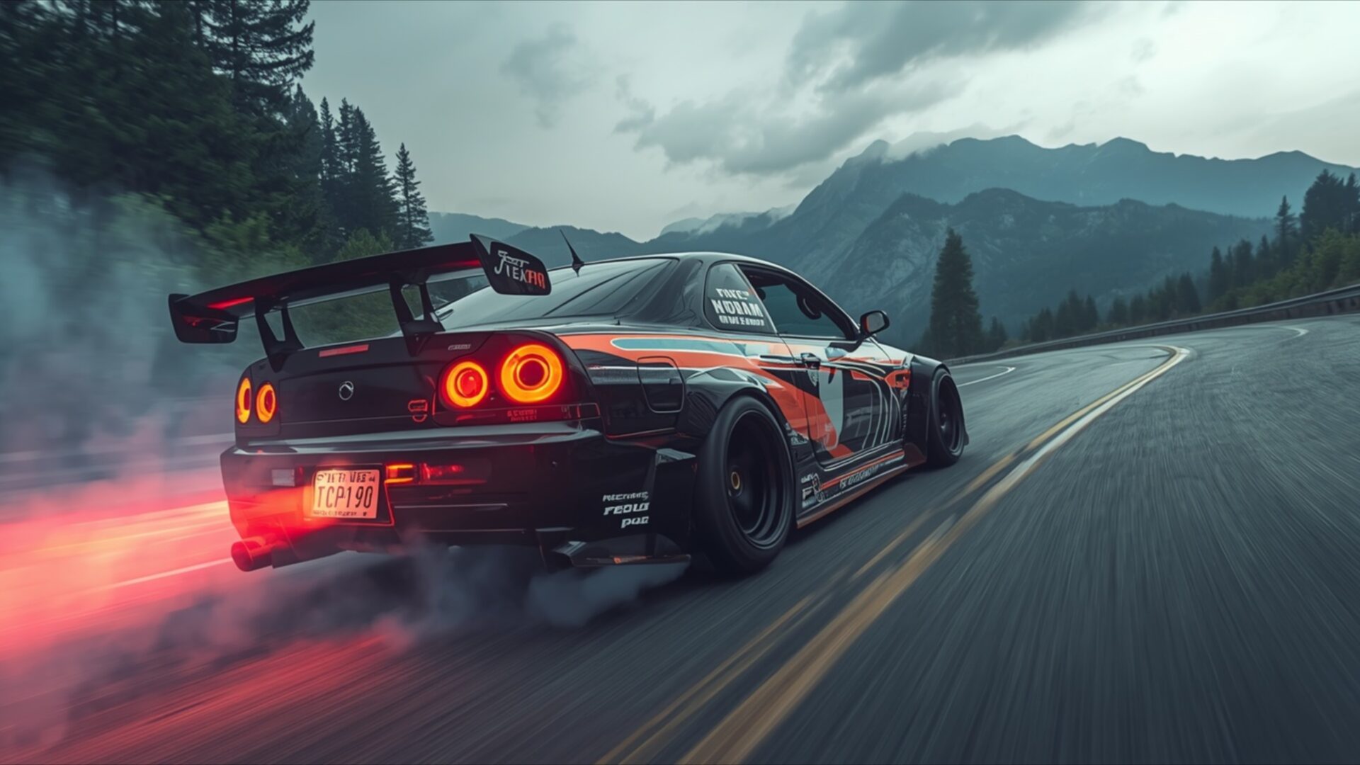 a modified drift car smoking tires on a mountain road wallpaper, cars & vehicles, drift car, modified, mountain-road, sideways, smoking-tires, tuner-culture, desktop, mobile, background