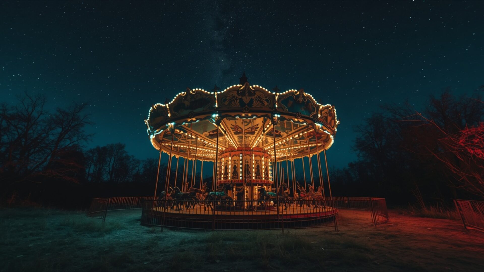 abandoned carousel at night wallpaper, heartbreak, carousel, night, nostalgia, sadness, solitude, desktop, mobile, background