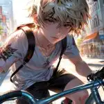 Anime Boy Cycling Through City Morning