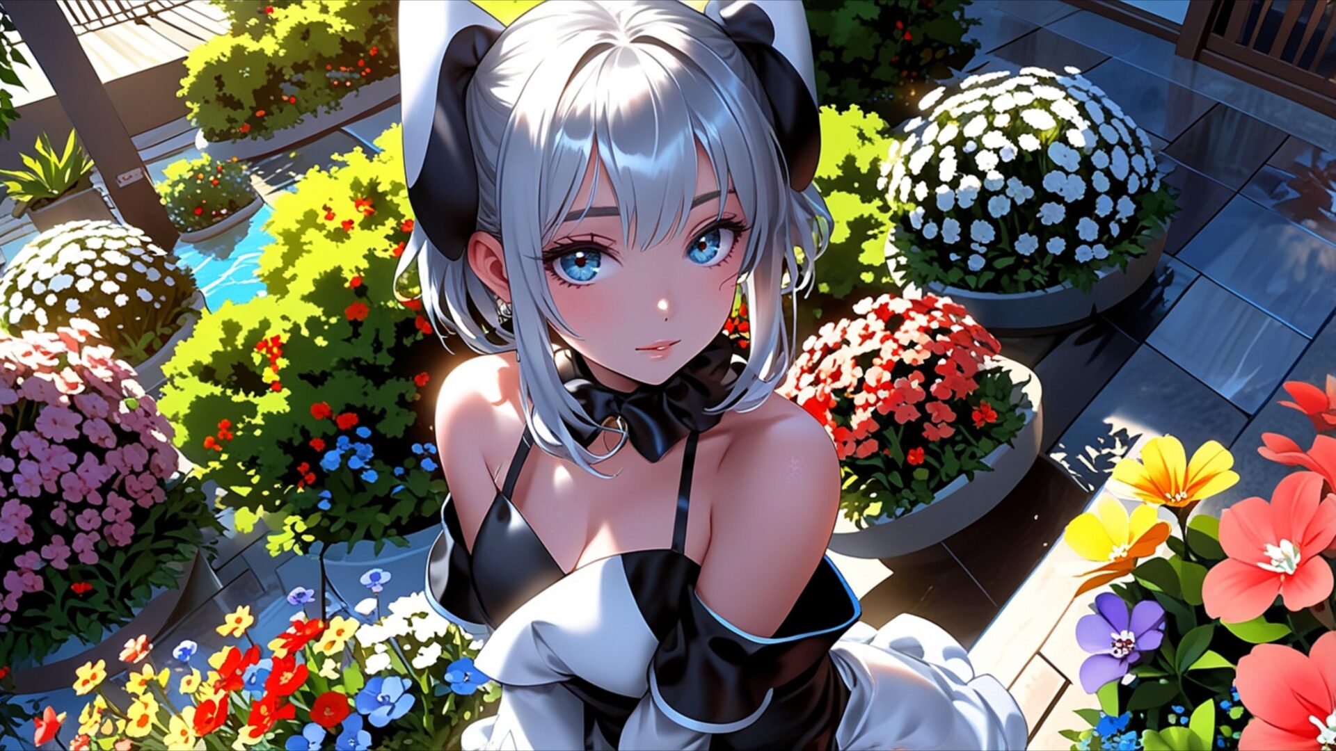 anime girl garden morning wallpaper, anime, anime, calm, cute, flowers, garden, morning, nature, desktop, mobile, background