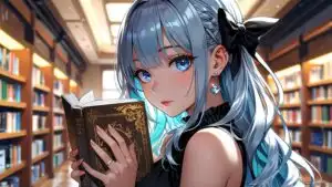 Anime Girl Reading Magic Book