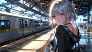 Anime Girl Standing on Empty Platform Morning