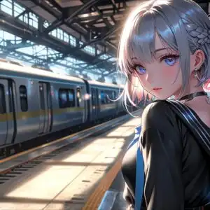 Anime Girl Standing on Empty Platform Morning