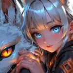 Anime Girl with Giant White Fox Spirit