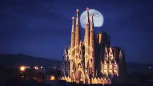 Barcelona Sagrada Familia Full Moon Sky