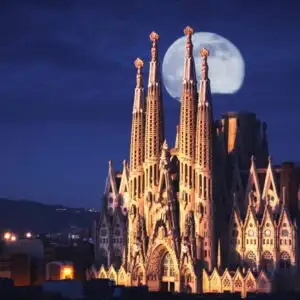 Barcelona Sagrada Familia Full Moon Sky