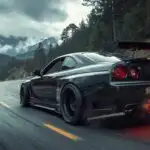 Black JDM Drift Car on Mountain Road