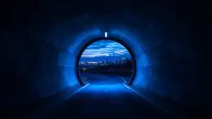 Blue Glow Inside Tunnel
