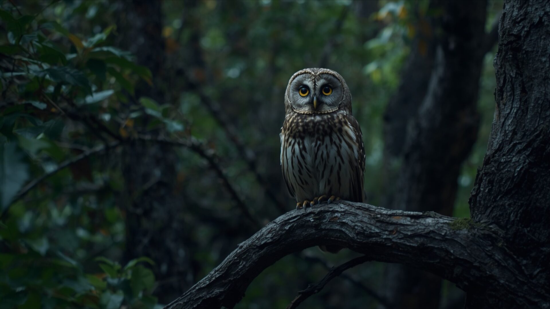brown owl on tree branch wallpaper, animals, big eyes, brown owl, forest bird, night creature, owl, wildlife bird, woodland, desktop, mobile, background