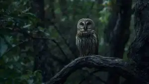 Brown Owl On Tree Branch