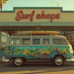 Classic Utility Van Parked Outside a Surf Shop