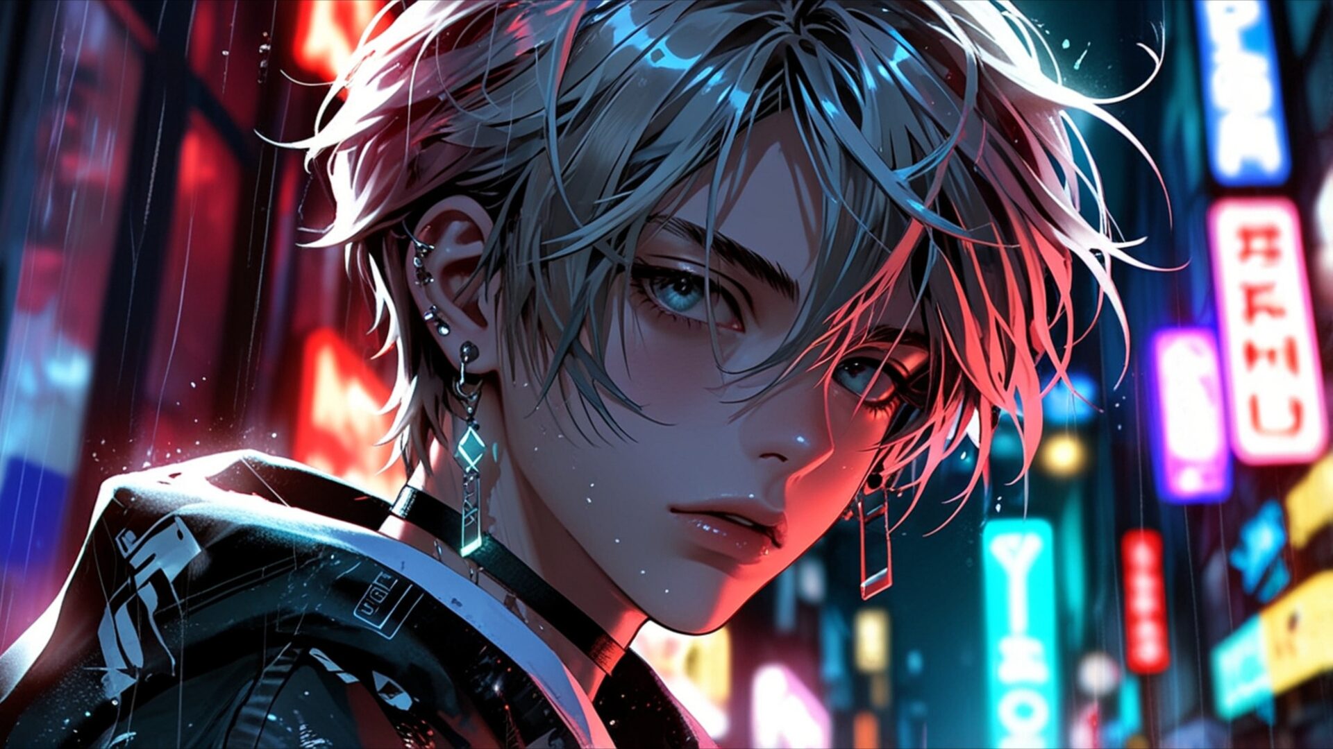 cool boy urban night lights wallpaper, anime, anime, boy, modern, neon, night, stylish, urban, desktop, mobile, background