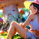 Cute Fairy Girl Sitting On Mushroom