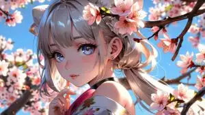 Cute Girl Cherry Blossom View