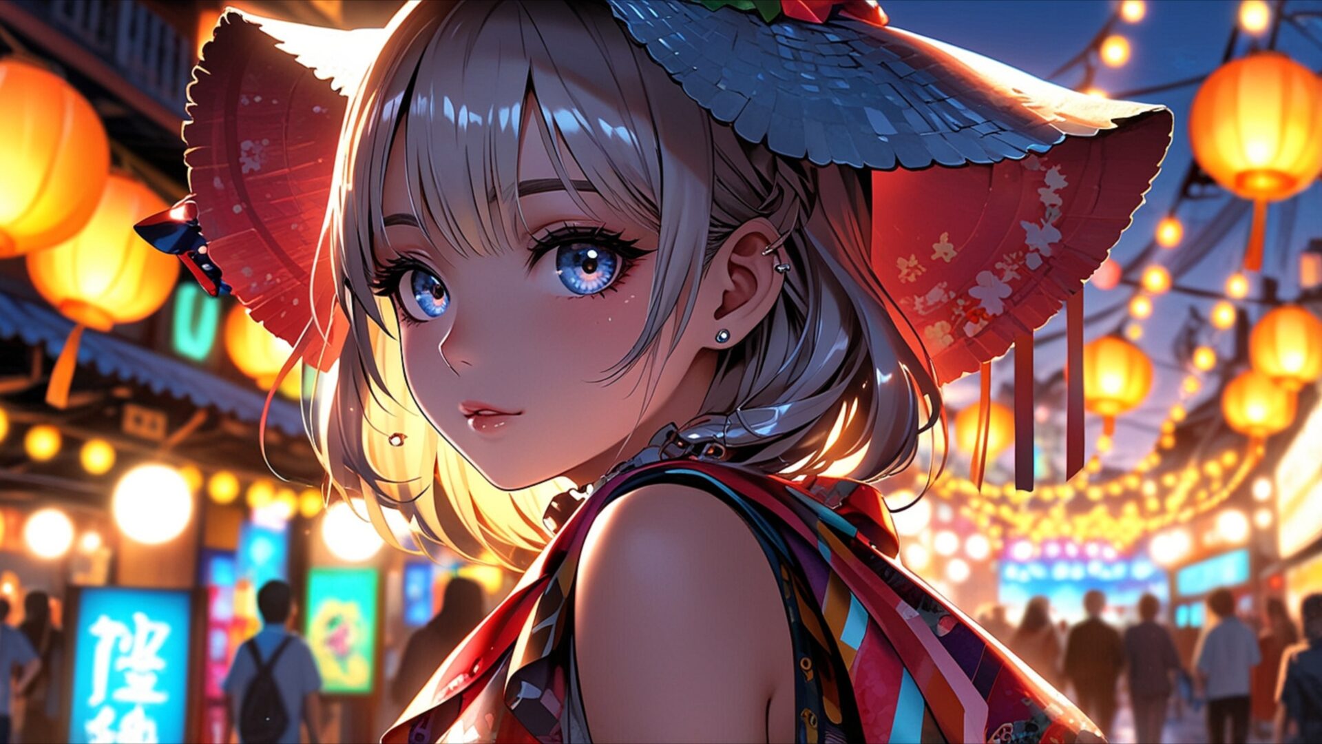 cute girl festival lights wallpaper, anime & games fantasy, anime, cute girl, festival, japan, lights, summer, desktop, mobile, background
