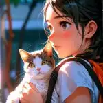 Cute Girl With Cat Backpack