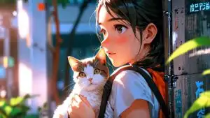 Cute Girl With Cat Backpack