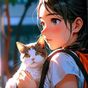 Cute Girl With Cat Backpack