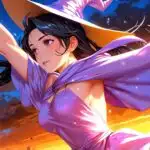 Cute Witch Girl Flying On Broom