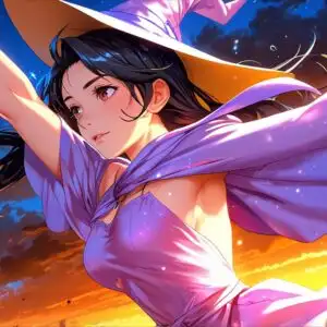 Cute Witch Girl Flying On Broom