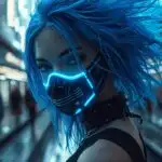 Cyberpunk Girl Neon Mask Blue Hair