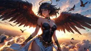 Dark Angel Girl Above the Clouds