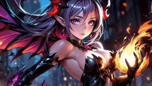 Demon Girl Purple Flames