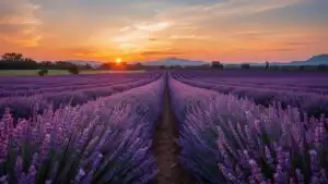 Dreamy Lavender Field At Sunrise