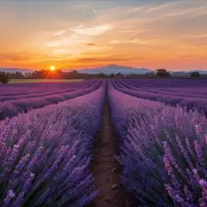 Dreamy Lavender Field At Sunrise