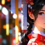 Elegant Geisha Girl In Red Kimono