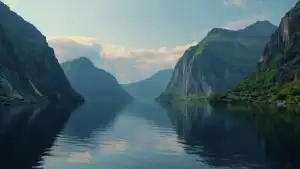 Fjord Norway Steep Cliffs Water Reflection