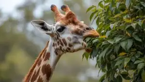 Giraffe Eating Leaves