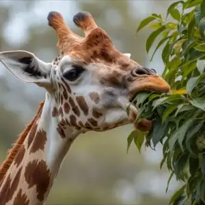 Giraffe Eating Leaves