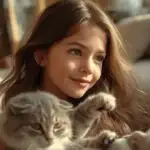 Girl With Cat Pet Cozy Home