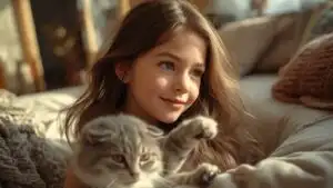 Girl With Cat Pet Cozy Home