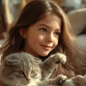 Girl With Cat Pet Cozy Home