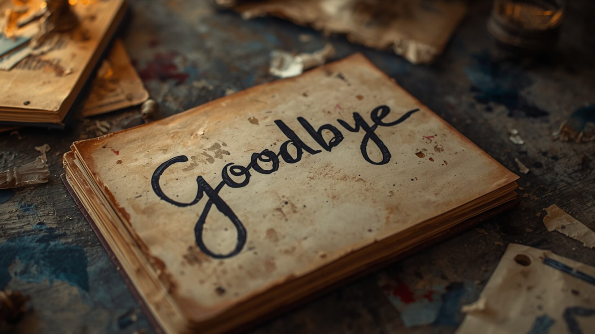 goodbye scribbled in notebook wallpaper, heartbreak, goodbye, heartbreak, nostalgia, notebook, sadness, desktop, mobile, background