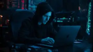Hacker Hoodie Laptop Dark Room
