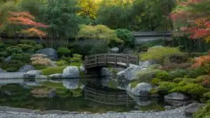 Japanese Zen Garden Minimalist Pond Bridge