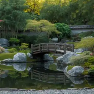 Japanese Zen Garden Minimalist Pond Bridge