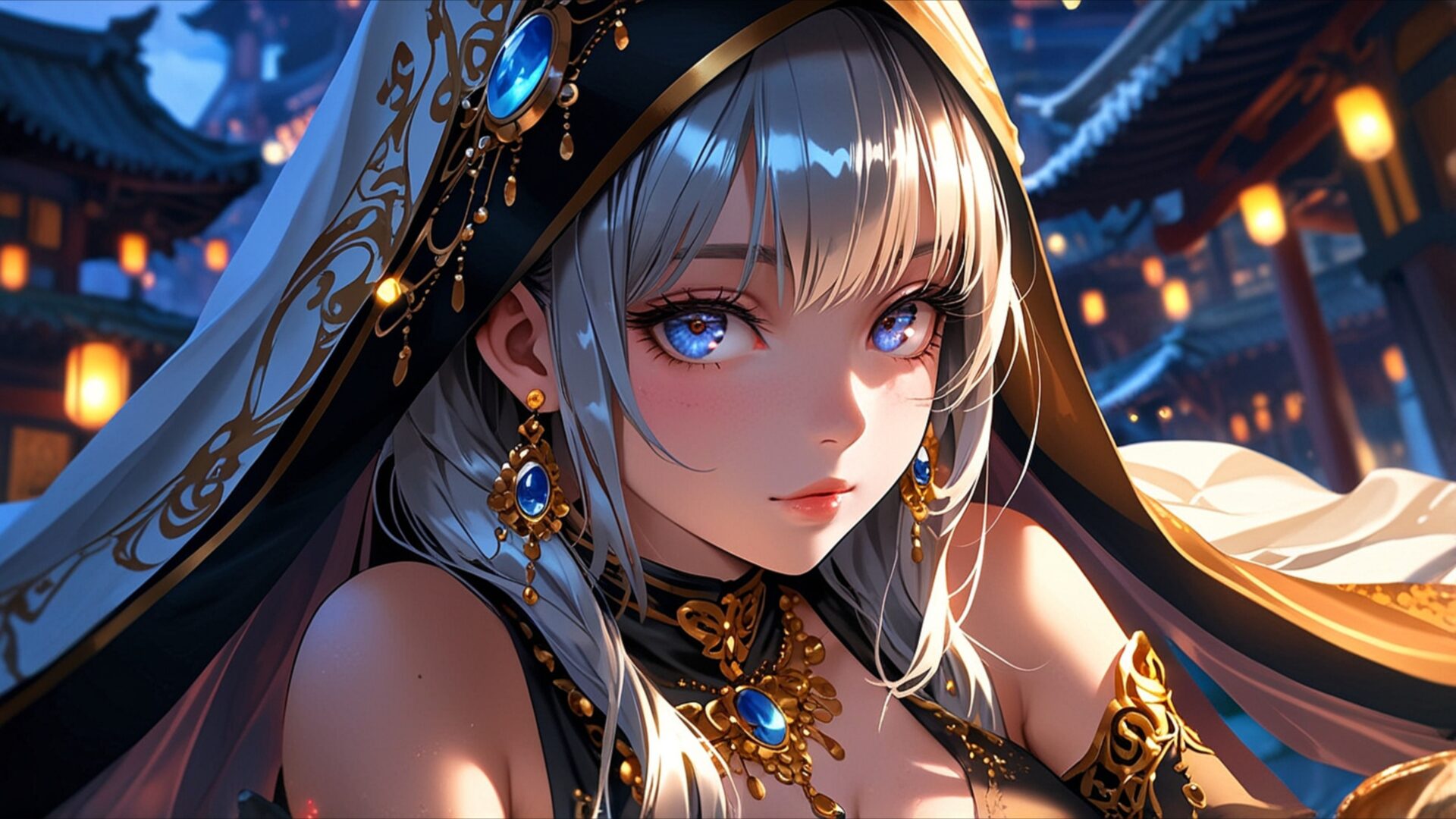 lanterns of the silent night wallpaper, anime & games fantasy, anime art 4k, anime fantasy girl, anime portrait, anime scenery, anime wallpaper hd, asian fantasy, beautiful anime girl, desktop, mobile, background