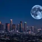 Los Angeles Downtown Full Moon Skyline