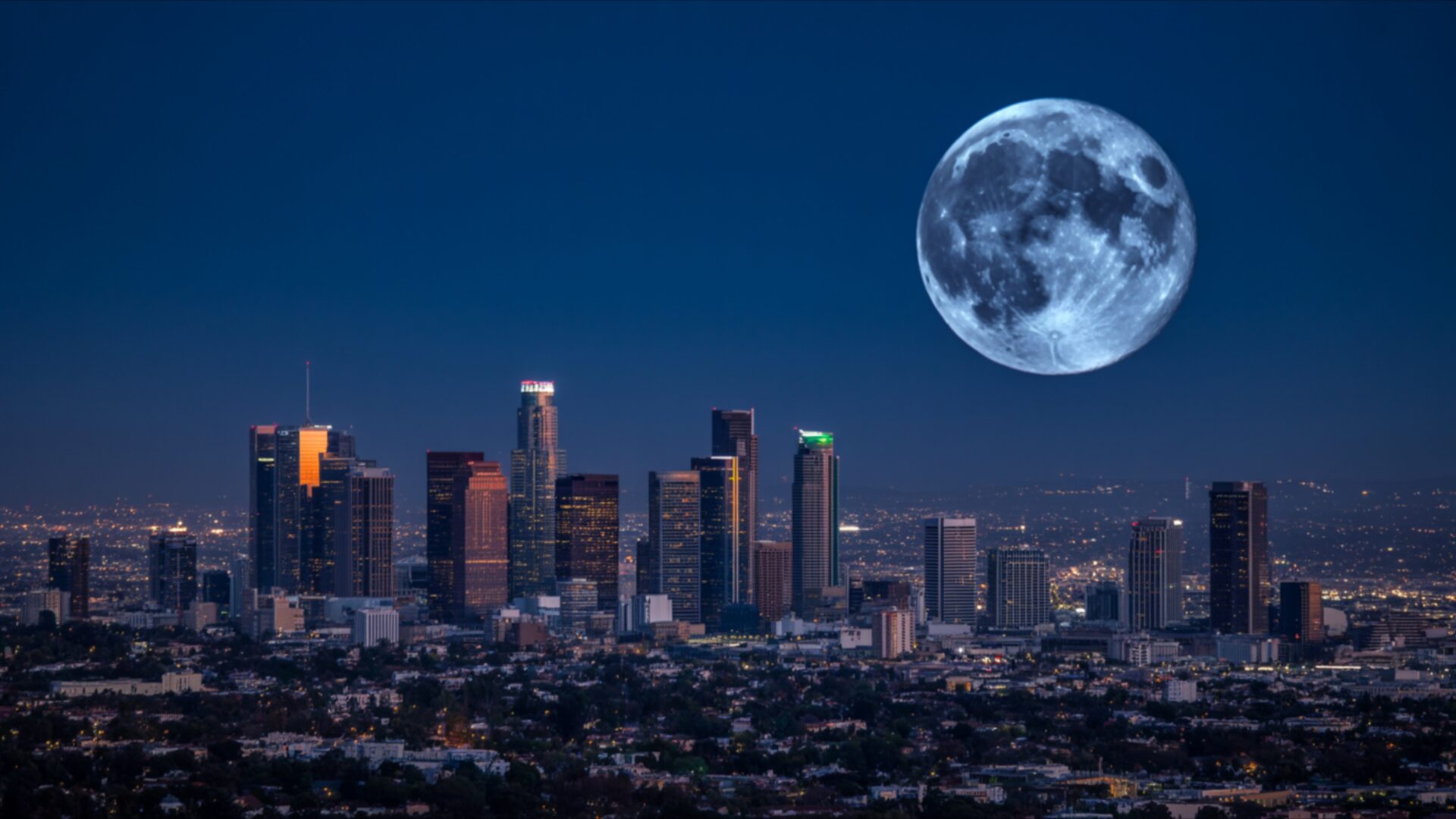 los angeles downtown full moon skyline wallpaper, cities & architecture, california, city lights, downtown, full moon, iconic city, los angeles, moonlight, desktop, mobile, background