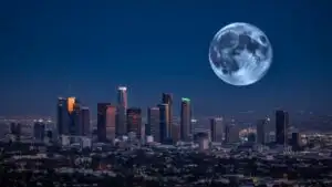 Los Angeles Downtown Full Moon Skyline