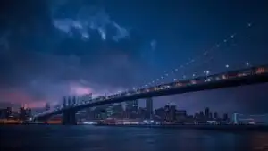 Low Clouds Over City Bridge