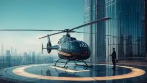 Luxury Private Helicopter Landing on a City Skyscraper