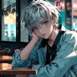 Manga Boy Sitting Alone in Café Corner