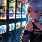 Manga Girl Standing by Vending Machine Night